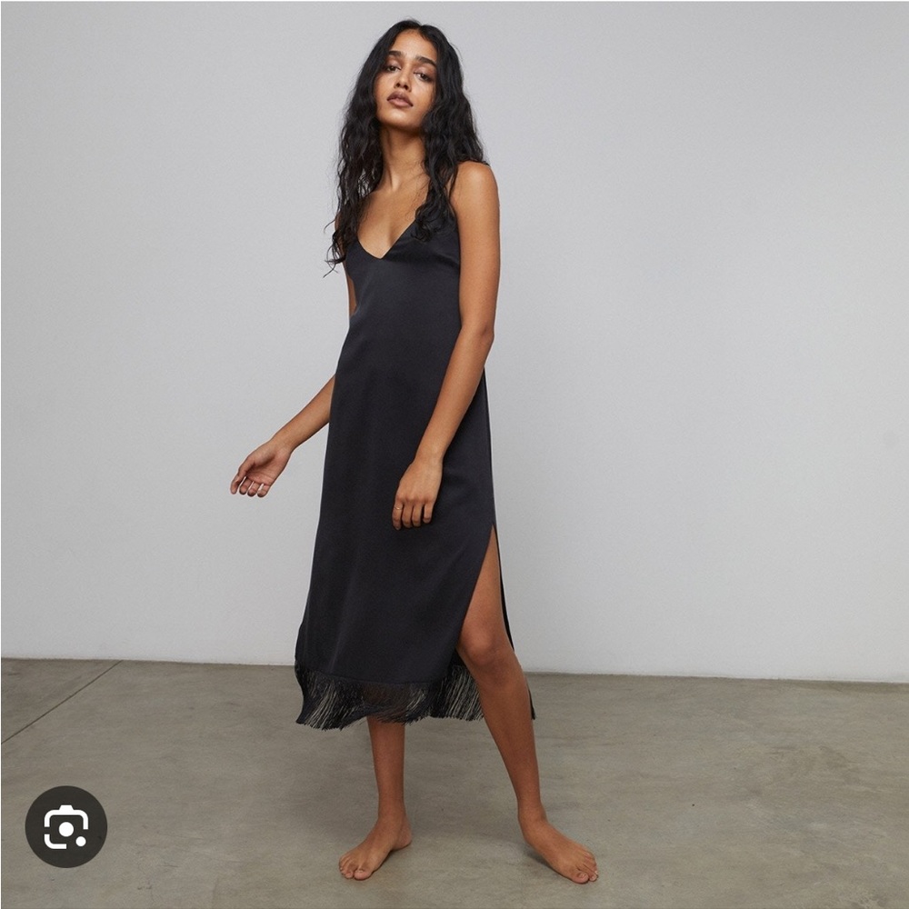 Lunya 100% Washable Silk Fringe Slip Dress Black Size XS